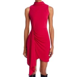 AQUA pink Sleeveless Mock Neck Ruched Cocktail‎ Party Dress